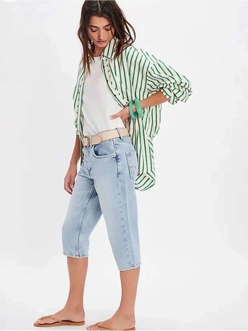 NWT We The Free Free People Sun City High Rise Capri Jeans Size 25 Button Fly